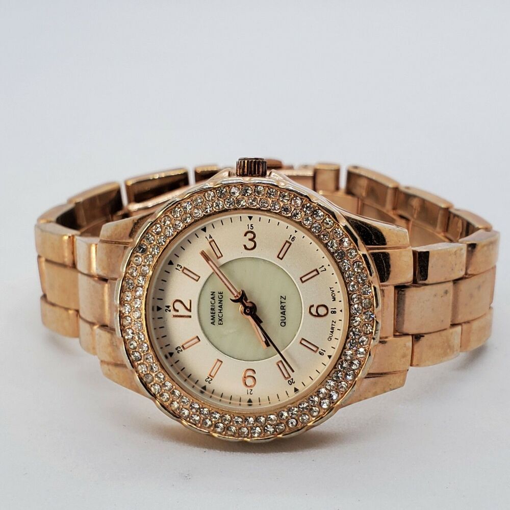 American Exchange 34MM Women's Watch White Dial Gold‎ Bracelet 7" New Battery